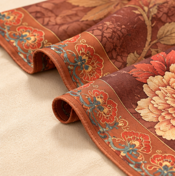 Foulard réversible « Pivoines d'automne » · Polyester · 180 × 70 cm