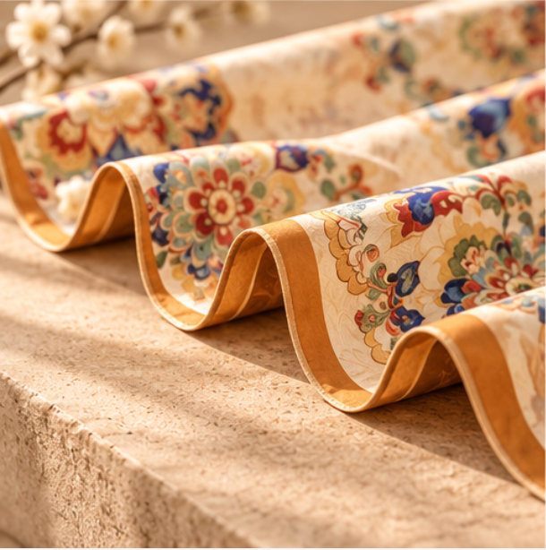 Foulard reversibile “Medaglioni Floreali” · Poliestere · 180 × 70 cm