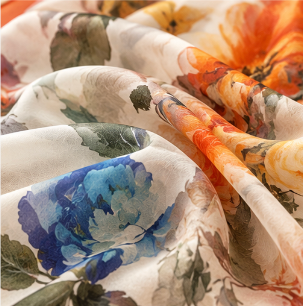 "Watercolor Garden" Silk Scarf · 100% Mulberry Silk · 135 × 135 cm