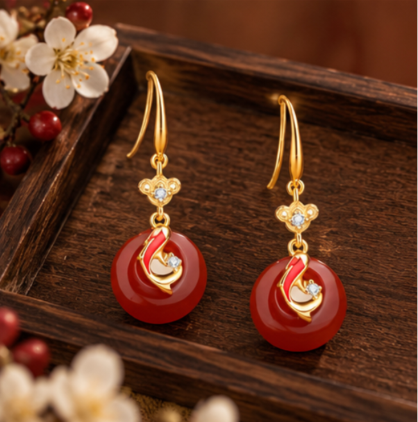 Pendientes Koi de Ágata Roja · Plata 925 bañada en oro