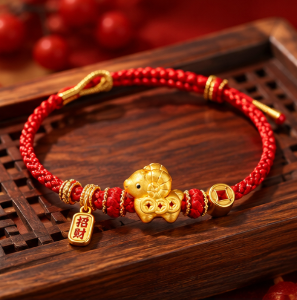 Bracelet Année de la Chèvre 2027 « 招财纳福 » · Argent 925 plaqué or