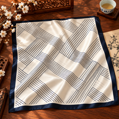 Pañuelo de Seda “Líneas de Marfil” · 100% Seda de Morera · 90 × 90 cm