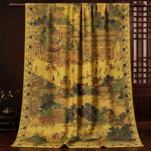 “Qingming Shanghe Tu” Reversible Scarf · Polyester · 180 × 70 cm