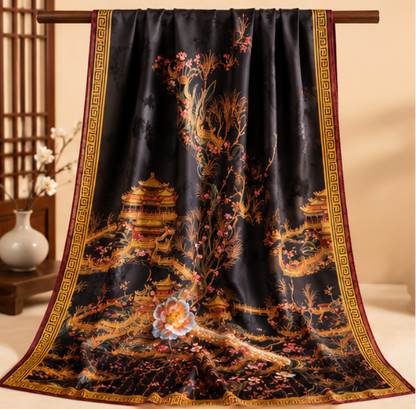 Pañuelo Reversible “Jardín Imperial” · Poliéster · 180 × 70 cm