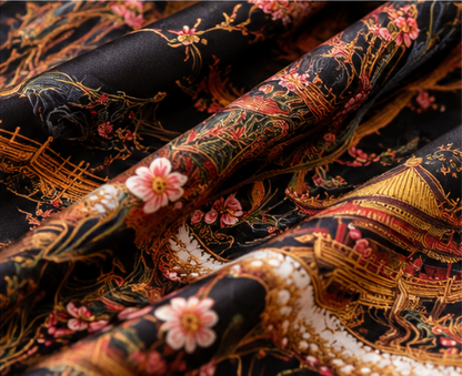 Pañuelo Reversible “Jardín Imperial” · Poliéster · 180 × 70 cm