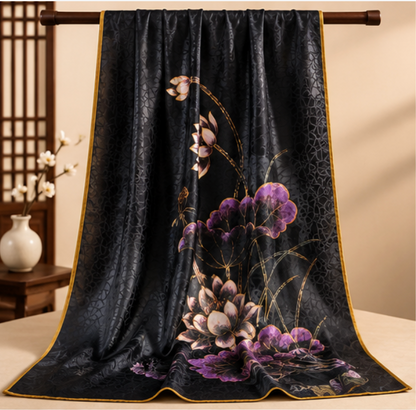 “Night Lotus” Reversible Scarf · Polyester · 180 × 70 cm