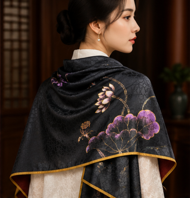 “Night Lotus” Reversible Scarf · Polyester · 180 × 70 cm