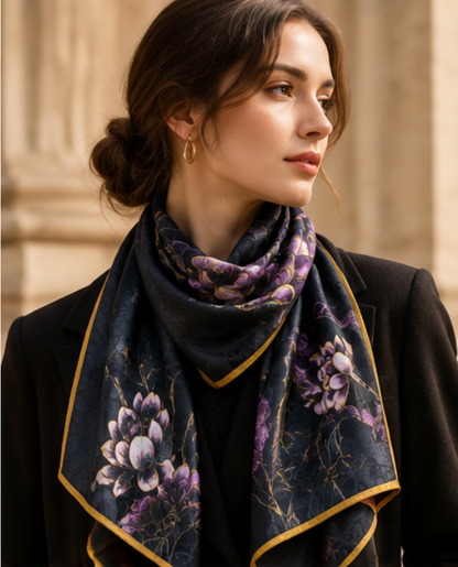 “Night Lotus” Reversible Scarf · Polyester · 180 × 70 cm