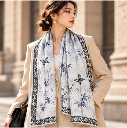 “Bamboo and Butterflies” Reversible Scarf · Polyester · 180 × 70 cm