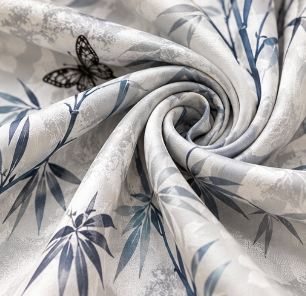“Bamboo and Butterflies” Reversible Scarf · Polyester · 180 × 70 cm