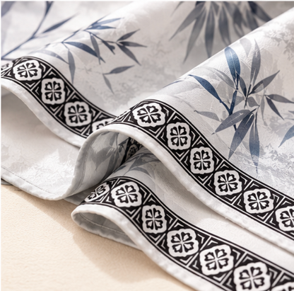 “Bamboo and Butterflies” Reversible Scarf · Polyester · 180 × 70 cm