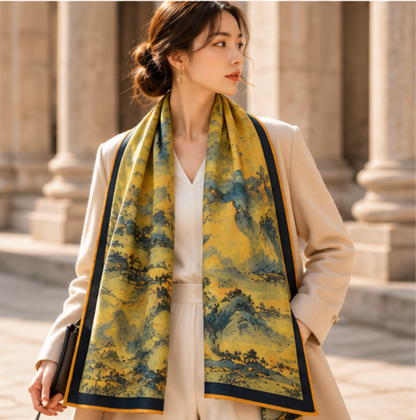 “A Thousand Miles of Rivers and Mountains” Reversible Scarf · Polyester · 180 × 70 cm