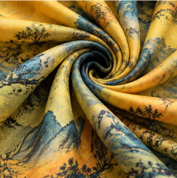 “A Thousand Miles of Rivers and Mountains” Reversible Scarf · Polyester · 180 × 70 cm