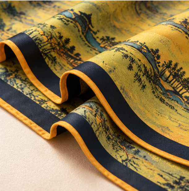 “A Thousand Miles of Rivers and Mountains” Reversible Scarf · Polyester · 180 × 70 cm