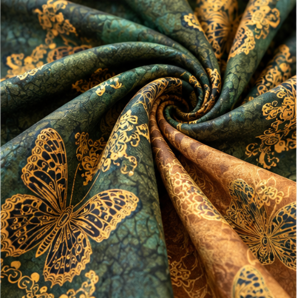 Foulard reversibile “Giardino di Farfalle Smeraldo” · Poliestere · 180 × 70 cm