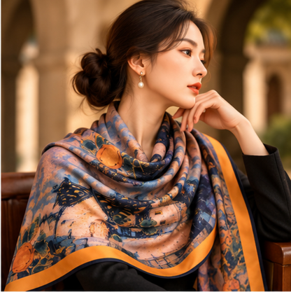 Foulard réversible « Automne à Jiangnan » · Polyester · 180 × 70 cm
