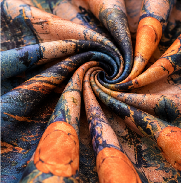 Foulard réversible « Automne à Jiangnan » · Polyester · 180 × 70 cm
