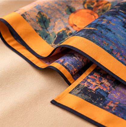 Foulard réversible « Automne à Jiangnan » · Polyester · 180 × 70 cm