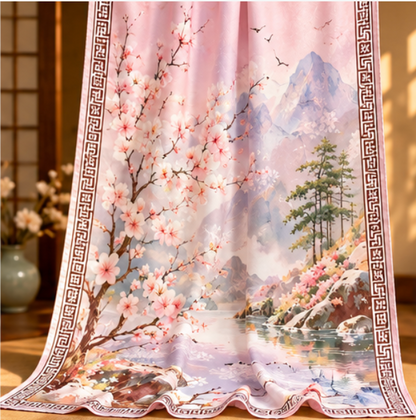 Pañuelo Reversible “Primavera entre Montañas” · Poliéster · 180 × 70 cm