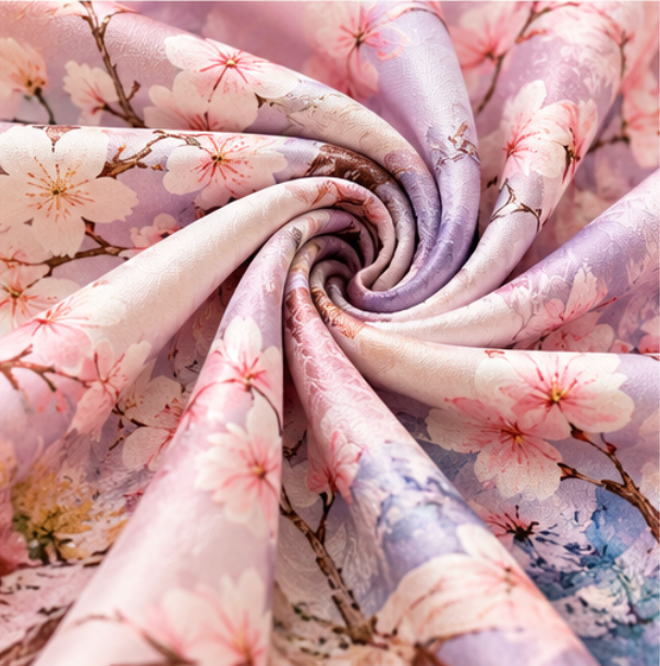 Pañuelo Reversible “Primavera entre Montañas” · Poliéster · 180 × 70 cm