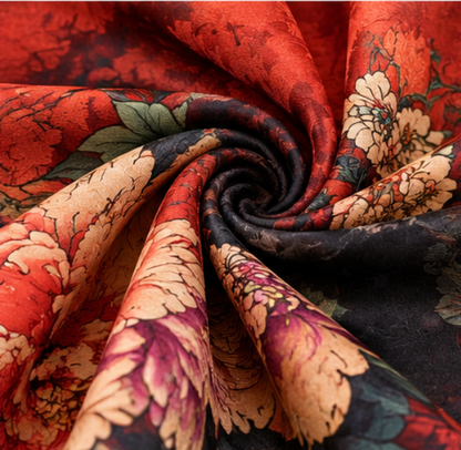 Foulard réversible « Pivoines cramoisies » · Polyester · 180 × 70 cm