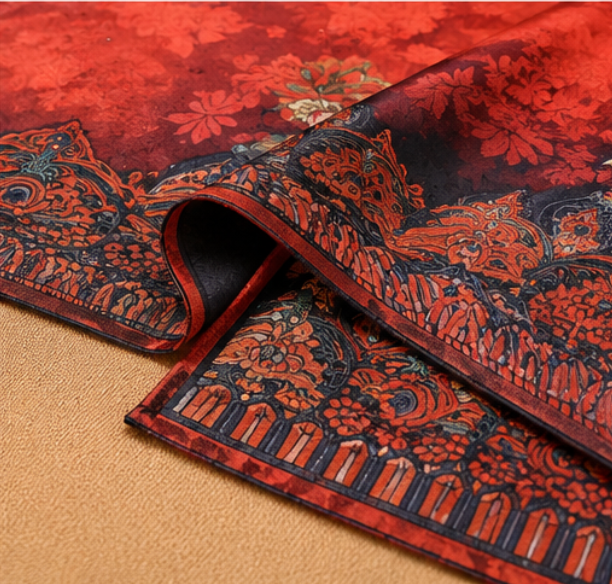 Foulard réversible « Pivoines cramoisies » · Polyester · 180 × 70 cm