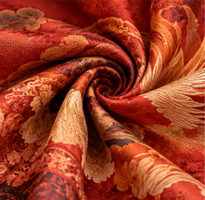 Foulard reversibile “Fenice di buon auspicio” · Poliestere · 180 × 70 cm