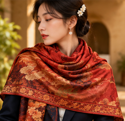 Foulard reversibile “Fenice di buon auspicio” · Poliestere · 180 × 70 cm