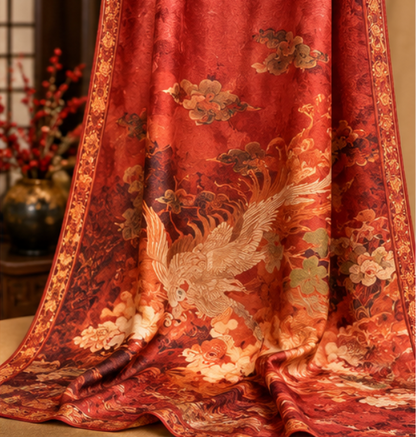 Foulard reversibile “Fenice di buon auspicio” · Poliestere · 180 × 70 cm