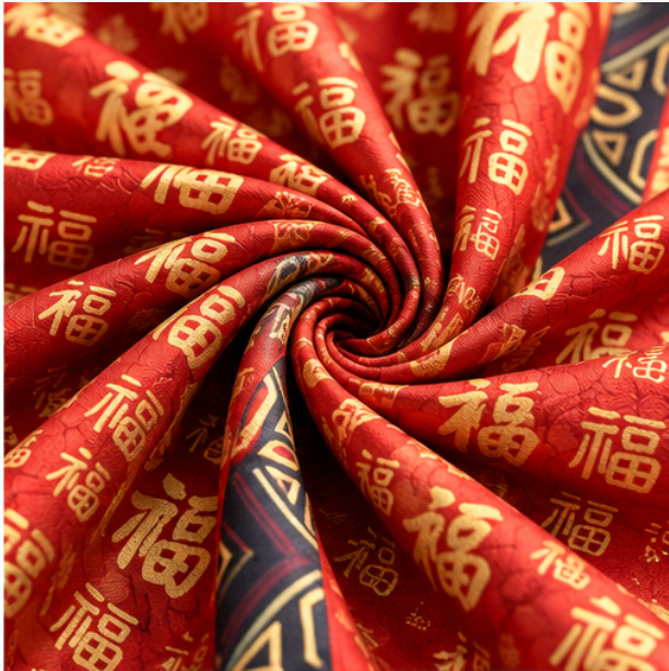 Pañuelo Reversible “福 · Caballo Auspicioso” · Poliéster · 180 × 70 cm