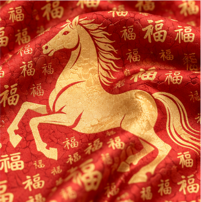 Pañuelo Reversible “福 · Caballo Auspicioso” · Poliéster · 180 × 70 cm