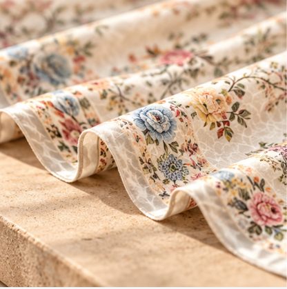 Foulard réversible « Jardin de fleurs et oiseaux » · Polyester · 180 × 70 cm