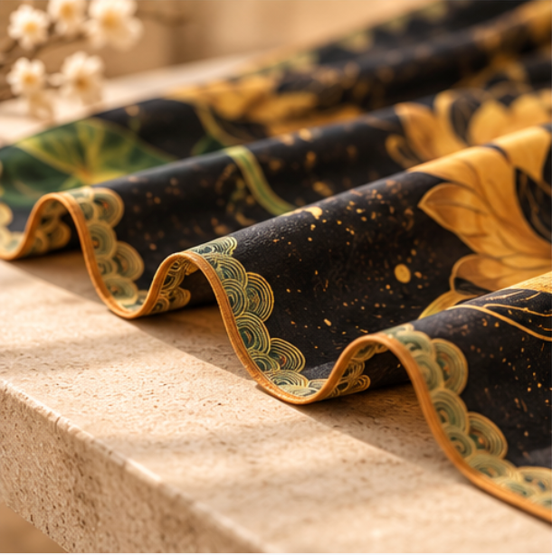 Pañuelo Reversible “Loto Dorado” · Poliéster · 180 × 70 cm