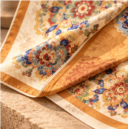 Foulard reversibile “Medaglioni Floreali” · Poliestere · 180 × 70 cm