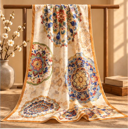 Foulard reversibile “Medaglioni Floreali” · Poliestere · 180 × 70 cm