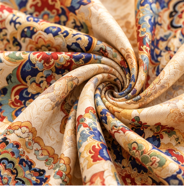 Foulard reversibile “Medaglioni Floreali” · Poliestere · 180 × 70 cm