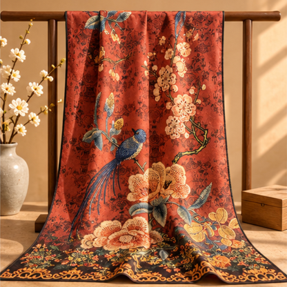 “Joy on the Branches 喜上眉梢” Reversible Scarf · Polyester · 180 × 70 cm