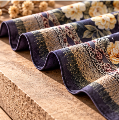 Pañuelo Reversible “Jardín en Violeta” · Poliéster · 180 × 70 cm