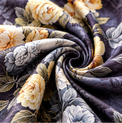 Pañuelo Reversible “Jardín en Violeta” · Poliéster · 180 × 70 cm