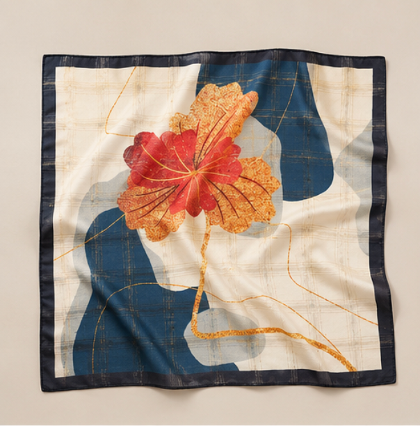 Foulard en soie « Fleur Cramoisie » · 100 % soie de mûrier · 70 × 70 cm