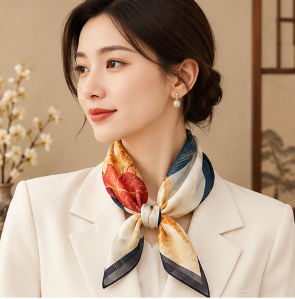 Foulard en soie « Fleur Cramoisie » · 100 % soie de mûrier · 70 × 70 cm