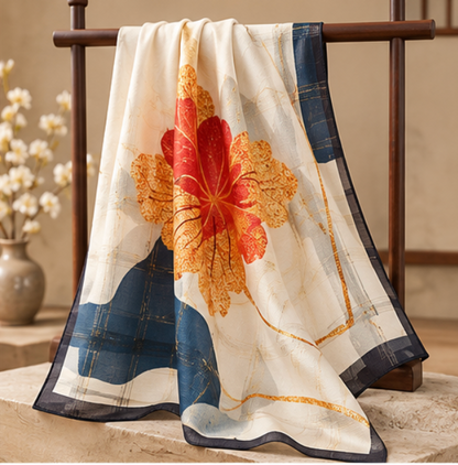 Foulard en soie « Fleur Cramoisie » · 100 % soie de mûrier · 70 × 70 cm