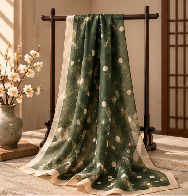 Foulard en soie « Vert Impérial » · 100 % soie de mûrier · 70 × 70 cm