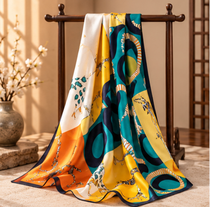 Foulard in seta "Ritmo Tropical" · 100% seta di gelso · 70 × 70 cm