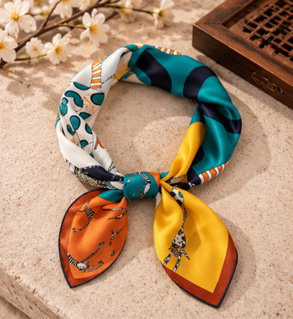 Foulard in seta "Ritmo Tropical" · 100% seta di gelso · 70 × 70 cm