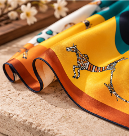 Foulard in seta "Ritmo Tropical" · 100% seta di gelso · 70 × 70 cm