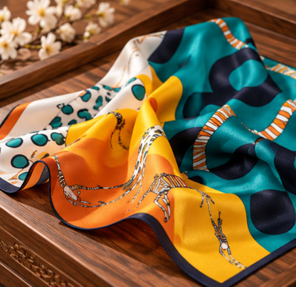 Foulard in seta "Ritmo Tropical" · 100% seta di gelso · 70 × 70 cm