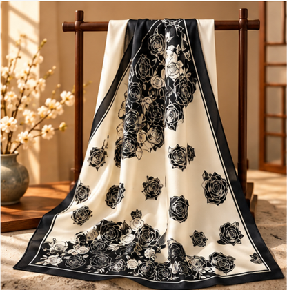 Pañuelo de Seda “Noche de Rosas” · 100% Seda de Morera · 70 × 70 cm