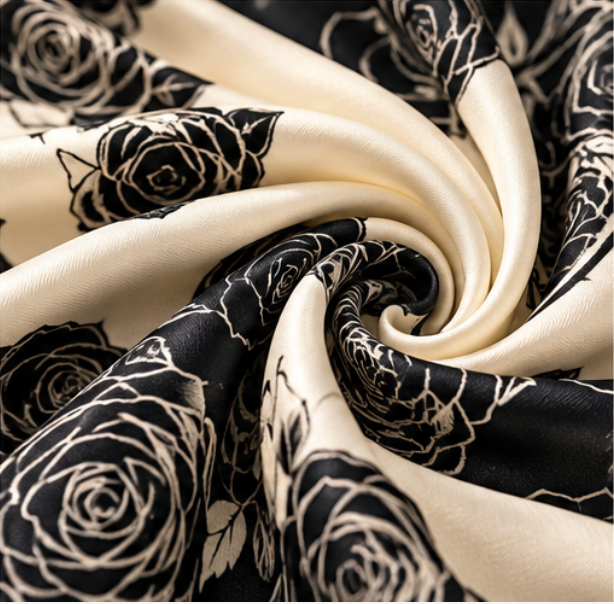 Pañuelo de Seda “Noche de Rosas” · 100% Seda de Morera · 70 × 70 cm