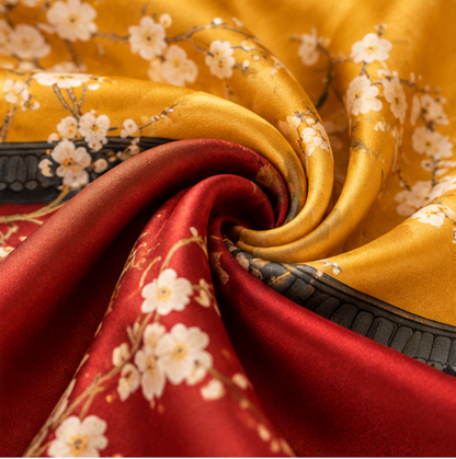 "Plum Garden" Silk Scarf · 100% Mulberry Silk · 70 × 70 cm